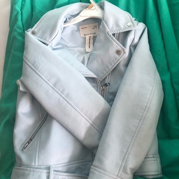 Biker Light Blue Girls Zara Leather Jacket - Picture 5 of 5